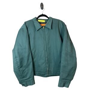 Vintage Durable Press Green Long Sleeve Zip Up Canvas Utility Jacket Size 2XL